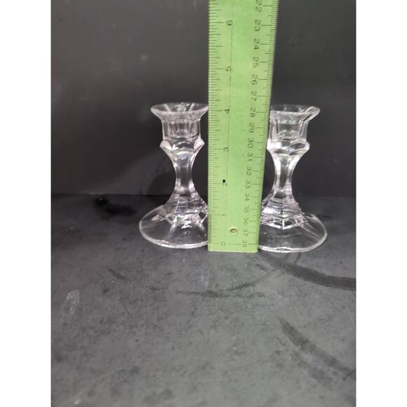 Clear Vintage Candle Holder Set, Glass, Tablescape, Vintage Home Decor, Pair - Picture 8 of 9